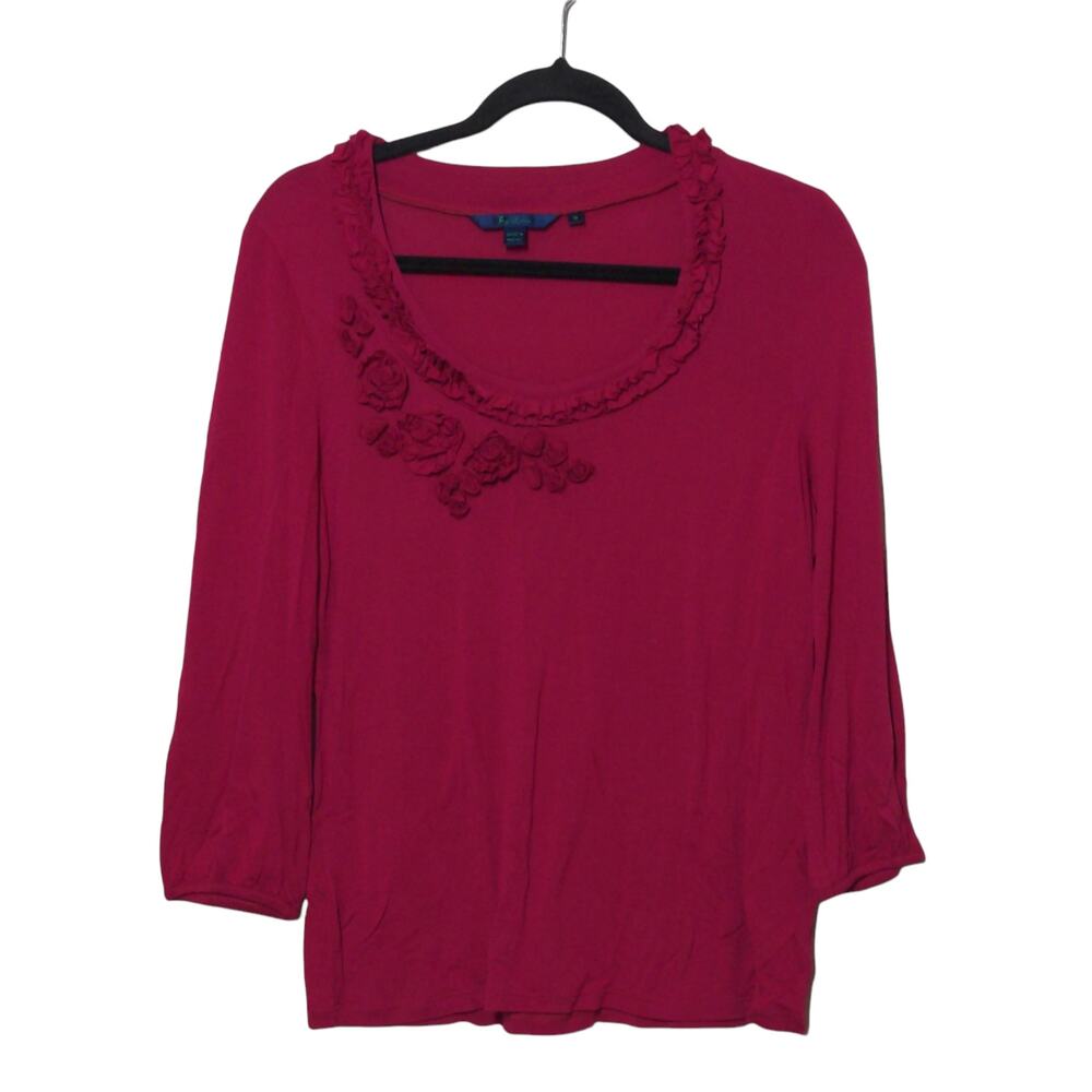 Boden Floret Ruffle Trim Tee in Fuchsia - Size M (UK 16) - EUC